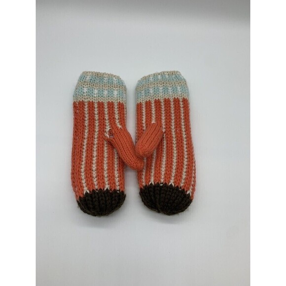 BOGO Panache Mittens Orange Stripes Knit Fleece Lined Womens One Size - Picture 2 of 7